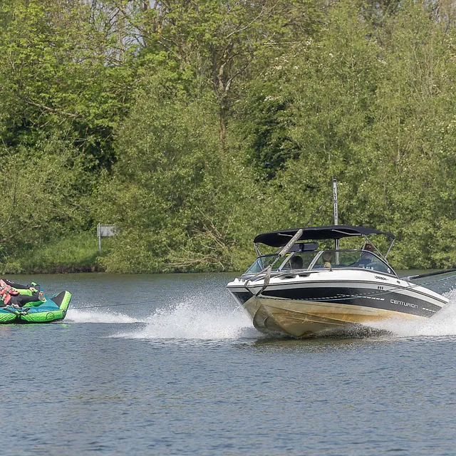 Inflatable rides on the Cotswold Water Park