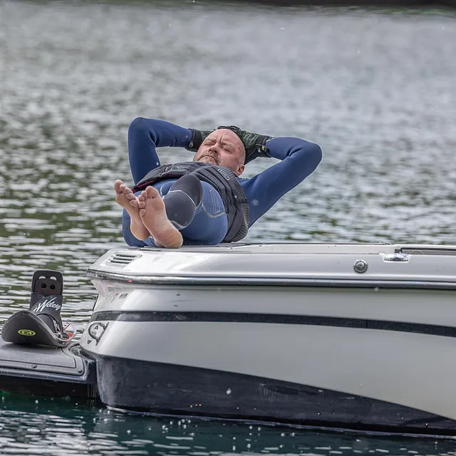 Relaxing after a waterski lesson